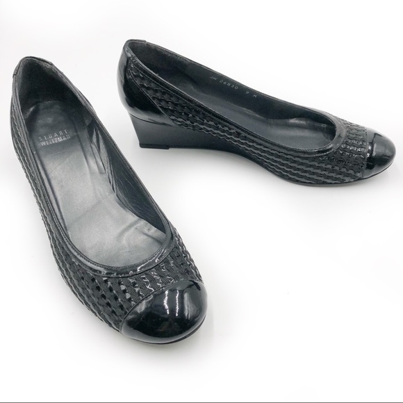 Stuart Weitzman Textured Wedge Pump Patent Leather